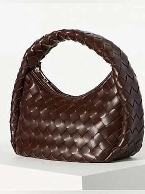 Anthropologie Woven Leather Hobo Bag in Dark Brown